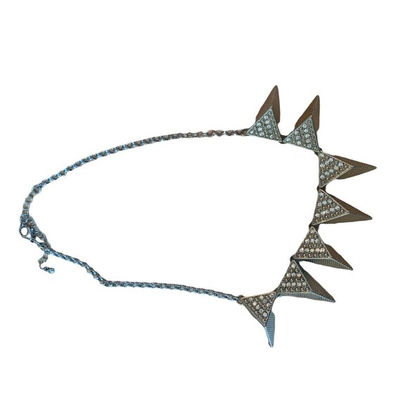 👗 2/$30 👗 Vintage Silver Spiked with Rhinestone 3-D Triangle Necklace - Picture 1 of 4